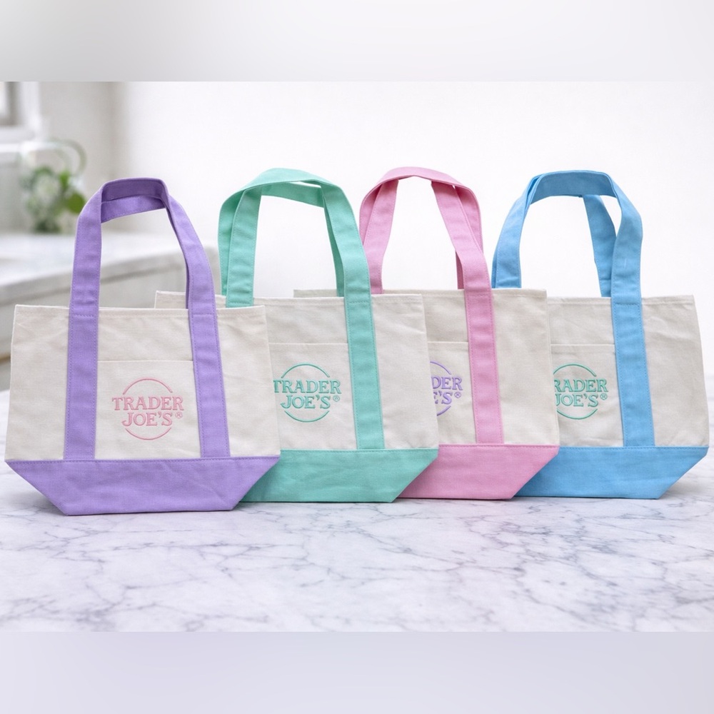 Trader Joe’s Pastel Mini Totes all 4  SOLD OUT Lavender, Pink, Mint, & Lt Blue